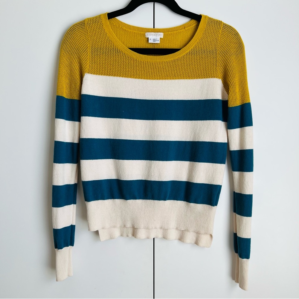 Cooperative yellow and green stripe knit sweater, S